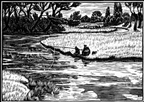 wood-engraving original print: Fishing for London Mercury magazine